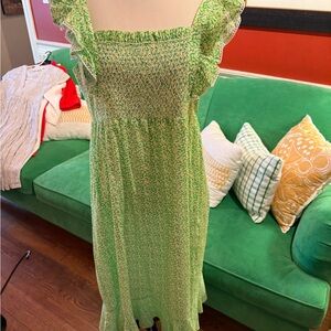 Green Ruffle Sleeve Women's Dress